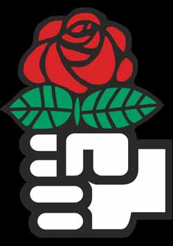 The symbol of socialism, a fist holding a rose