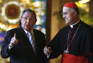 Bertone blesses Raul Castro's inauguration