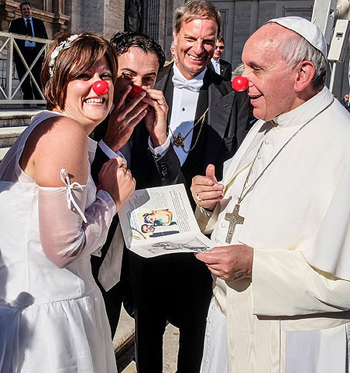 Pope Francis wearing a clown nose