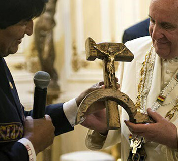 Hammer & sickle crucifix to Francis