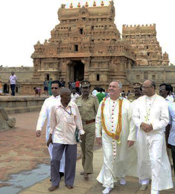 papal envoy and India bishop at big temple, india