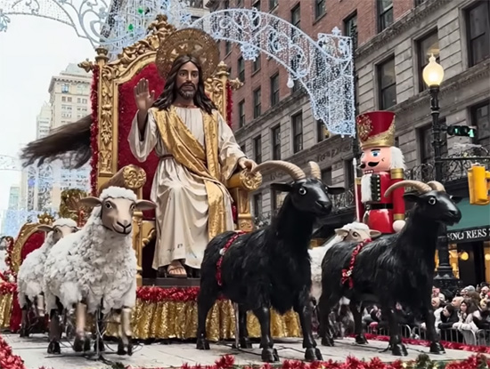 Jesus carried by black goats