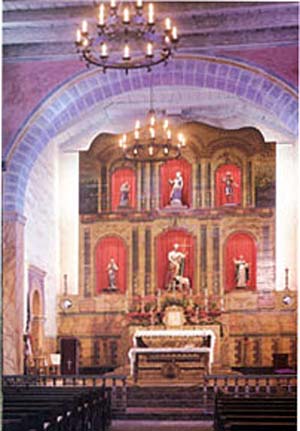 The interior chapel of the San Antonio de Padua Mission