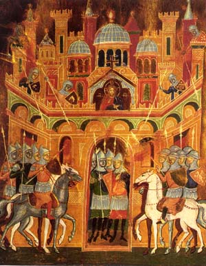 A medieval depiction of knights liberating Jerusalem