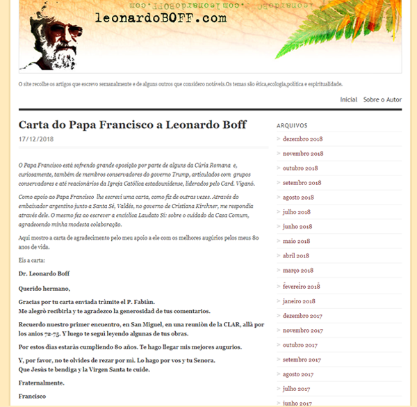 Pope Francis writes to Leonardo Boff