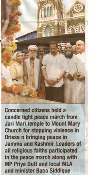 A newspaper article showing a nun united in prayers with Hindus