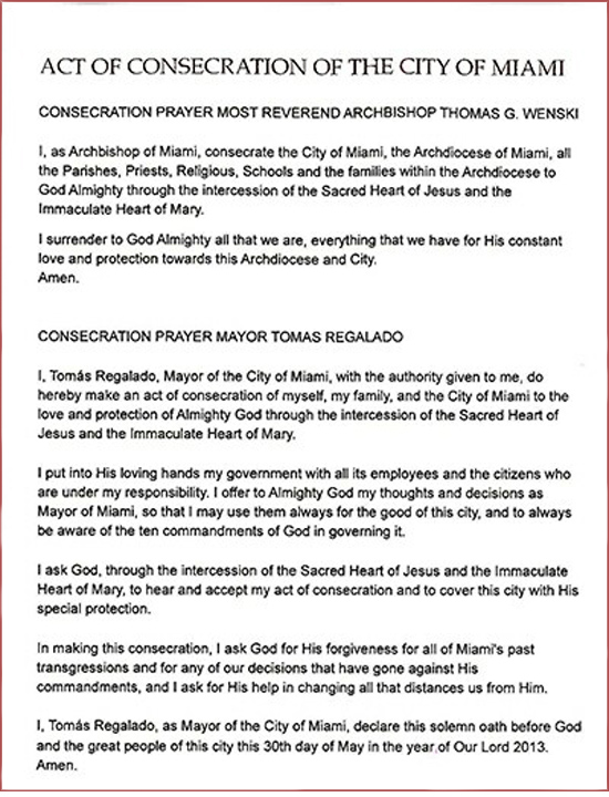 act of consecration for the city of Miami