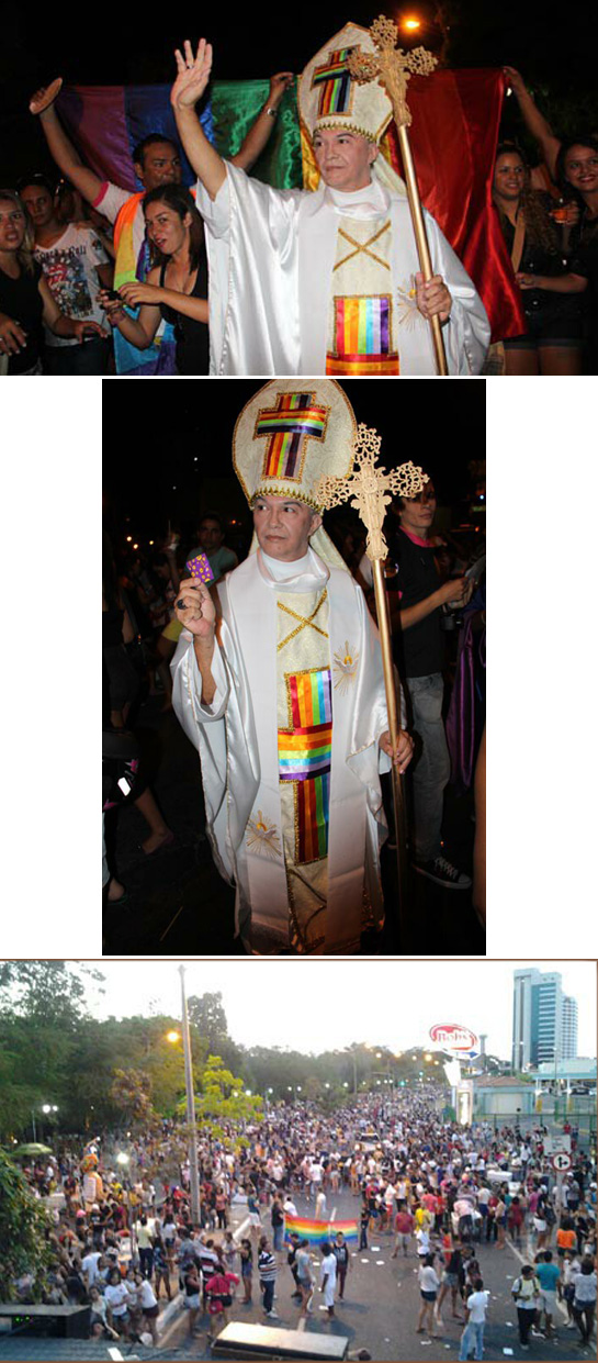 a gay man costumed as the Pope at a gay pride parade