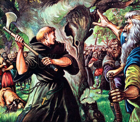 St. Boniface chopping down the idol oak of barbarians