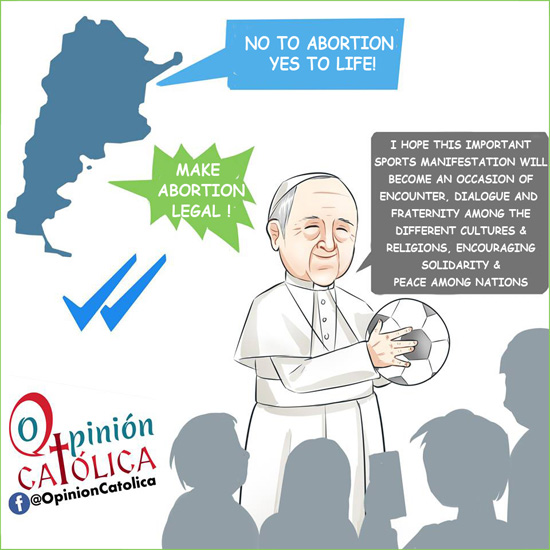 Cartoon of Pope Francis ignoring abortion in Argentina