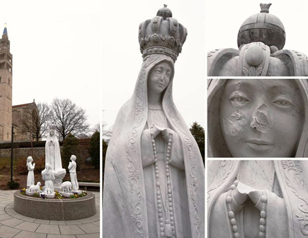 Vandalized statue of Our Lady