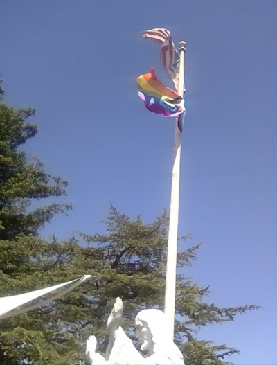 Catholic hospital with LGBT flag