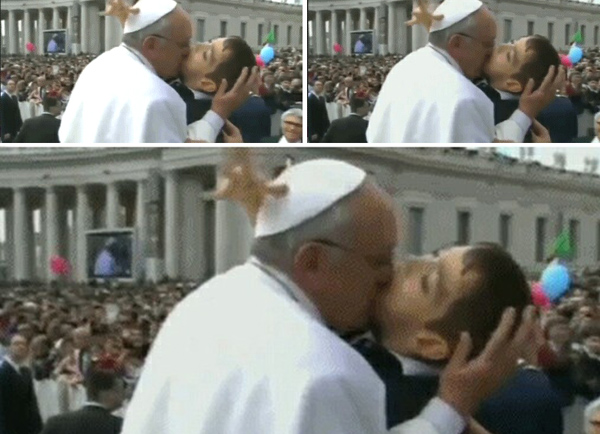 Pope Francis kissing a handicapped boy