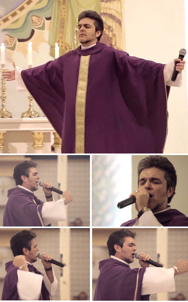 Different photos of the Elvis priest