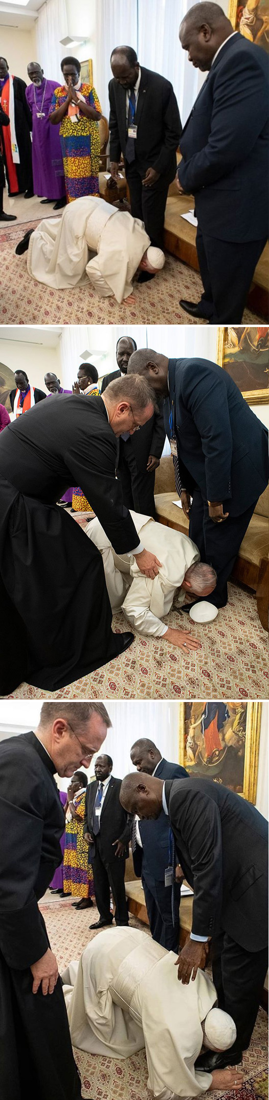 El Papa Francisco besa los pies a los políticos musulmanes.