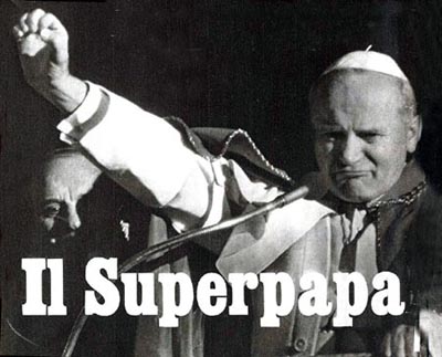 John Paul II posing as a superman ready to fly