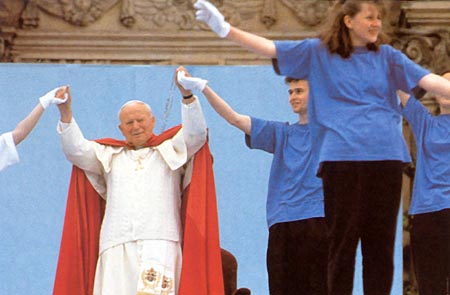 John Paul II dancing with youths in Olomouc