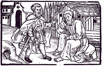 A pilgrim asking questions of St. Nicholas
