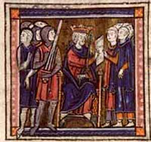 A medieval picture of an emperor making laws