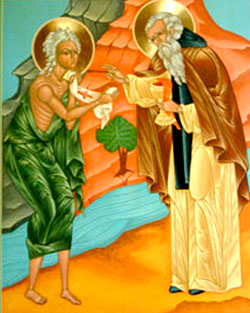 St Mary of Egypt receiving Communion from St. Zosimus