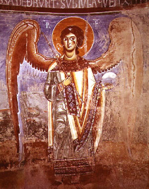 A medieval depiction of the archangel Raphael