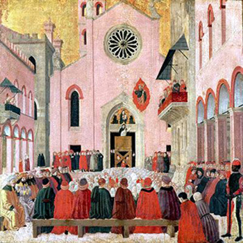 St. Vincent Ferrer preaching to crowds in Verona