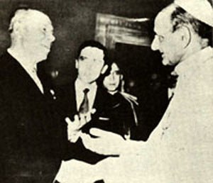 Paul VI shaking hands with the chairman of the USSR supreme soviet Nicholas Podgorny