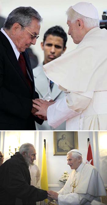 Raul and Fidel Castro with Pope Benedict