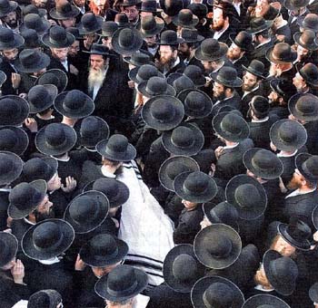 Jews gather at a funeral