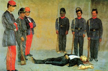 A painting of the death scene of Gabriel Garcia Moreno