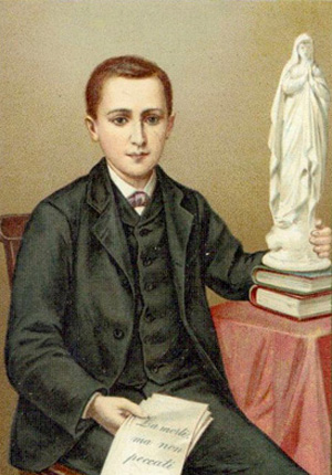St. Dominic Savio with a statue of Our Lady