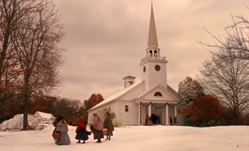 Little Women passing church on Christmas morning