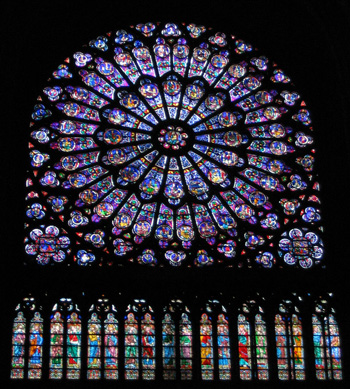 Rose stainglass window at Notre Dame, Paris