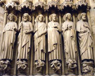 Statues of the Apostles St. Peter, St. John, St. Andrew, St. James the lesser, St. Luke, and St. Bartholomew of Notre Dame Cathedral