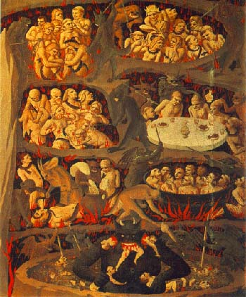 a depiction of souls suffering unspeakable torments for each of the capital sins