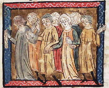 A medieval picture of people astonished at magic