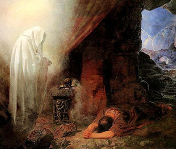 saul falls before the prophet Samuel