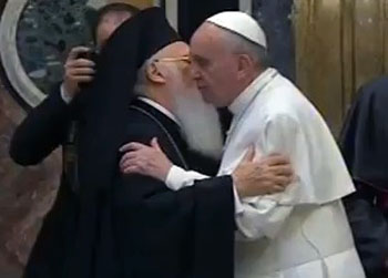 Francis I embraces patriarch
