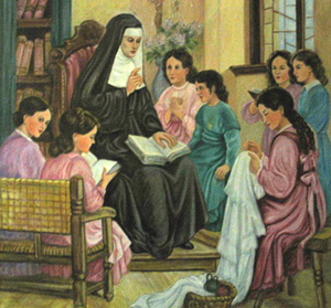 A Nun teaching children