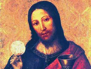 Our Lord holding the eucharist