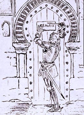 Pulgar placing an Ave Maria sign on a Moorish door