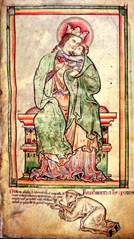 Our Lady, Monk, medieval manuscript
