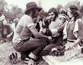 a black and white picture of hippies